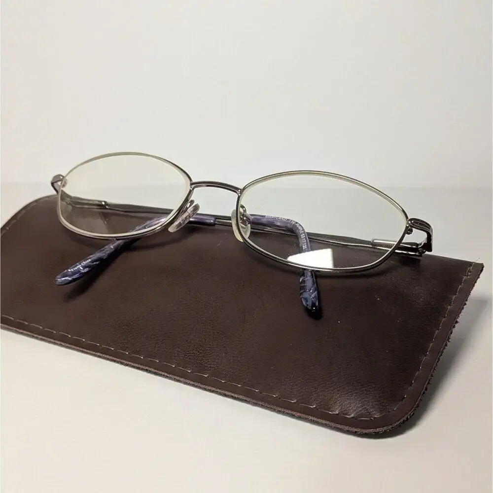 Maryland 112 Silver Oval Metal Eyeglass Frames w/ Purple Accent Tips Frames Only